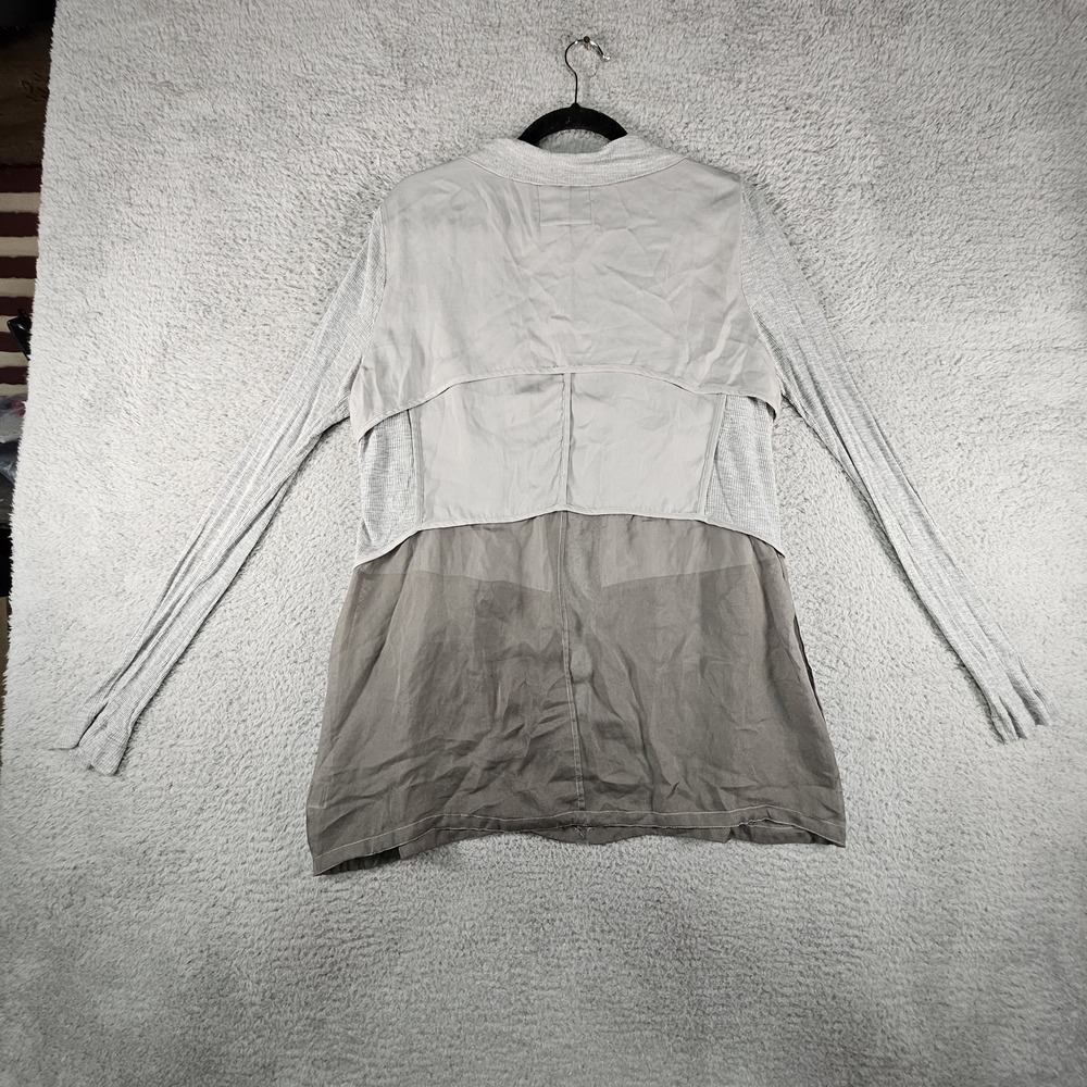 John Mark Cardigan Womens L Beige Gray Sheer Panel Lightweight Officecore Preppy - Picture 9 of 13
